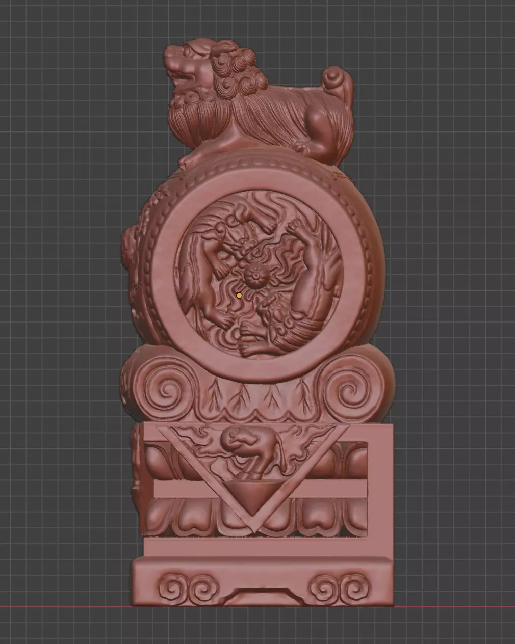 Stone lions gather ancient Chinese animal guarding the gate 3D print model_1