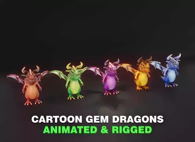 Cartoon Gem Dragons Animated 3D Models Collection 