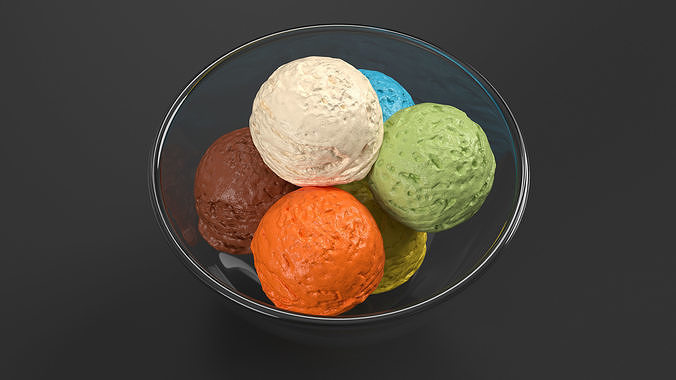 Ice Cream Balls in Glass Bowl 3D model 3