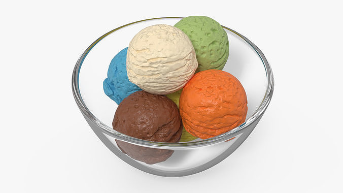 Ice Cream Balls in Glass Bowl 3D model 4