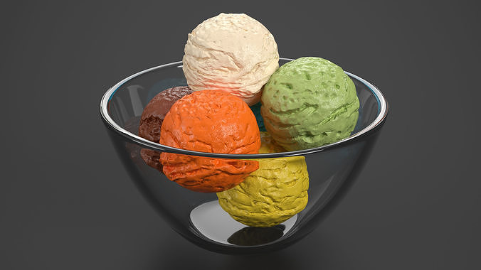 Ice Cream Balls in Glass Bowl 3D model 2