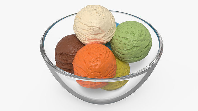 Ice Cream Balls in Glass Bowl 3D model 5