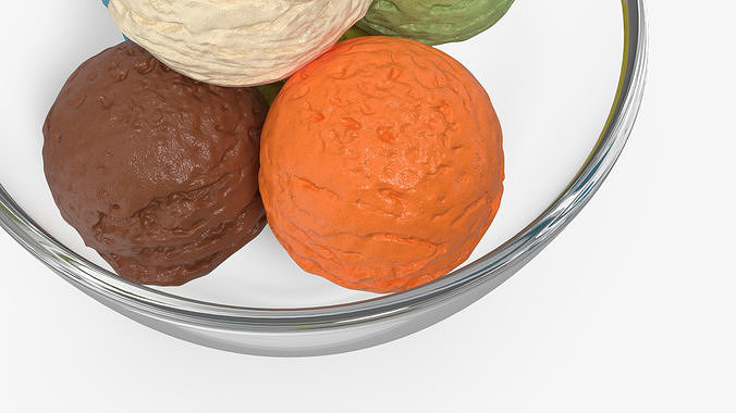 Ice Cream Balls in Glass Bowl 3D model 7
