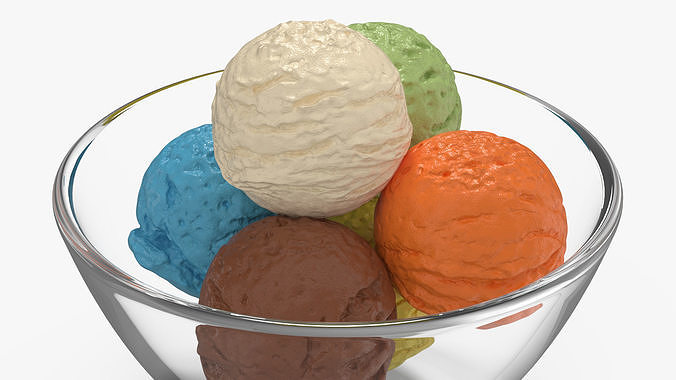 Ice Cream Balls in Glass Bowl 3D model 6
