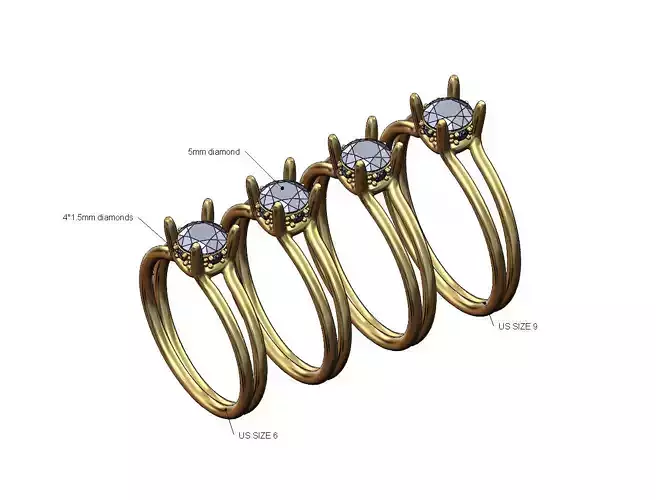 Diamond crown setting 5mm stone ring US sizes 6to9