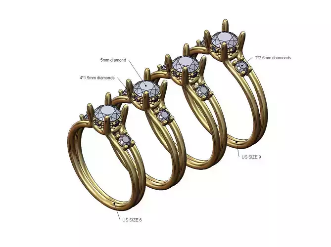 Diamond crown setting and sides 5mm stone ringUS sizes 6to9