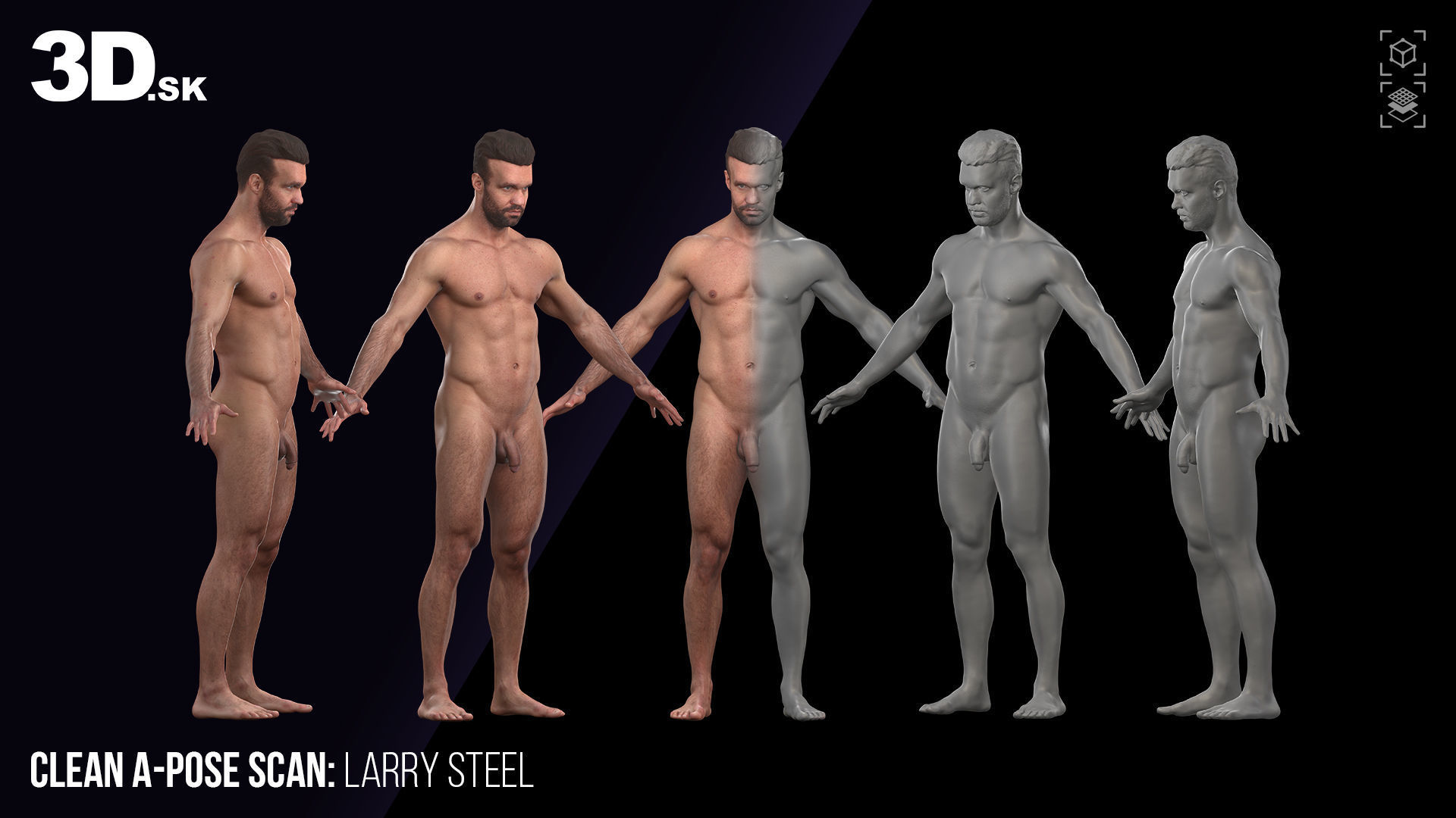 Cleaned A Pose 3D Scan Larry Steel Nude 3D model_1