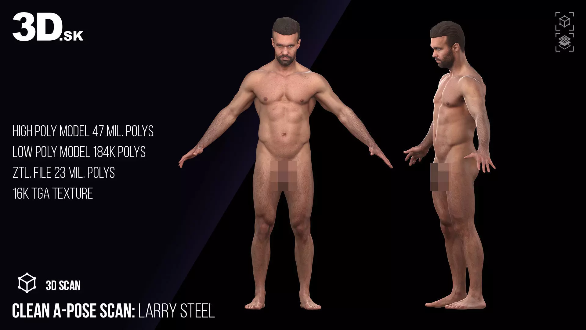 Cleaned A Pose 3D Scan Larry Steel Nude 3D model_0