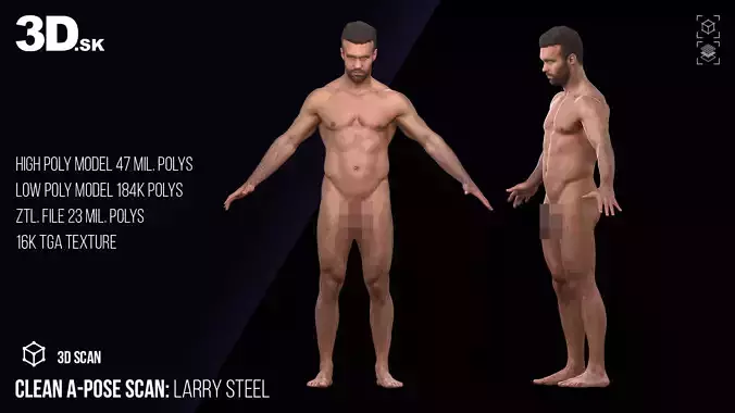 Cleaned A Pose 3D Scan Larry Steel Nude