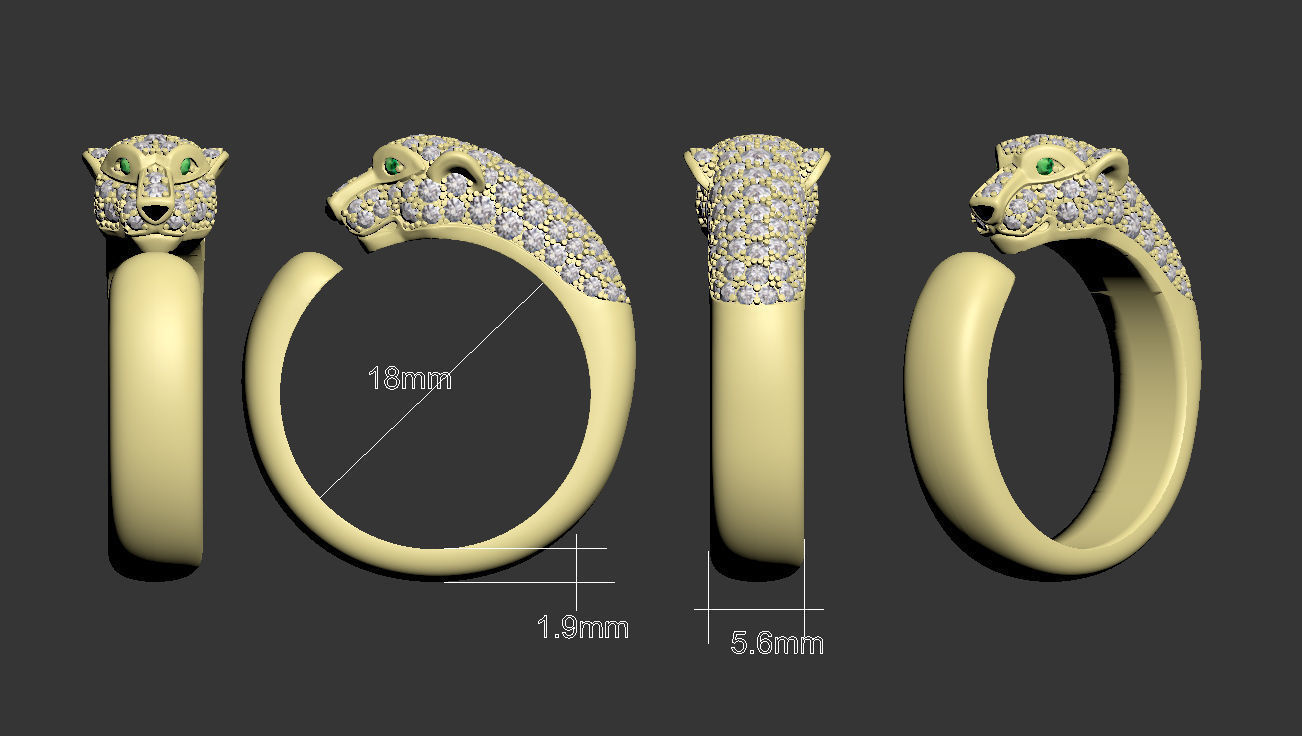 rings gold PANTHER 3D print model_5