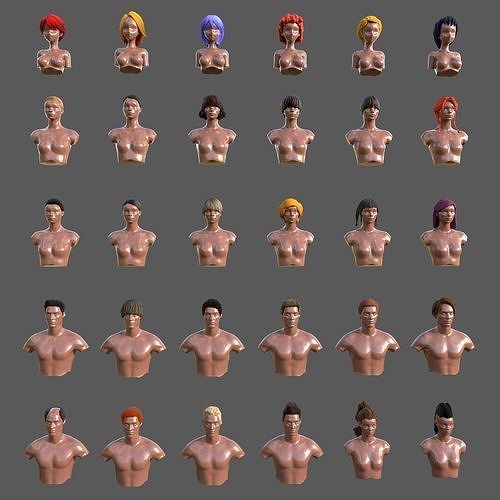 Cartoon Stylized Hairs Haircuts Collection Low-poly 3D model