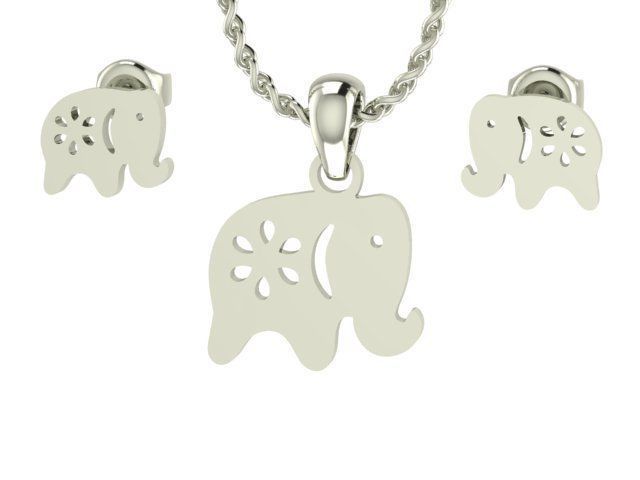 Elephant Pendant and Earring STL OBJ 3DM 3D print model_1