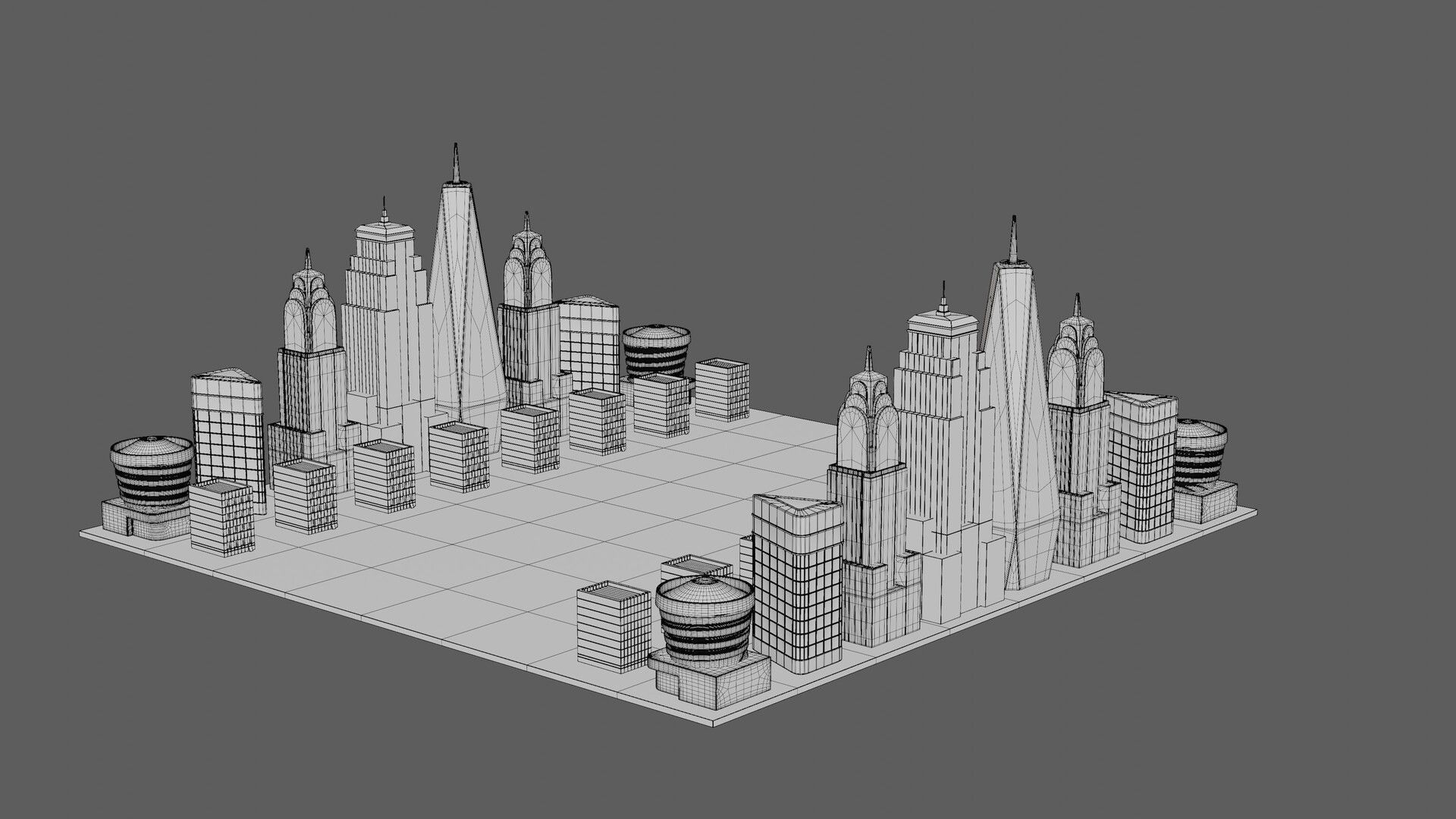 NYC Skyline Chess Set 3D model_5