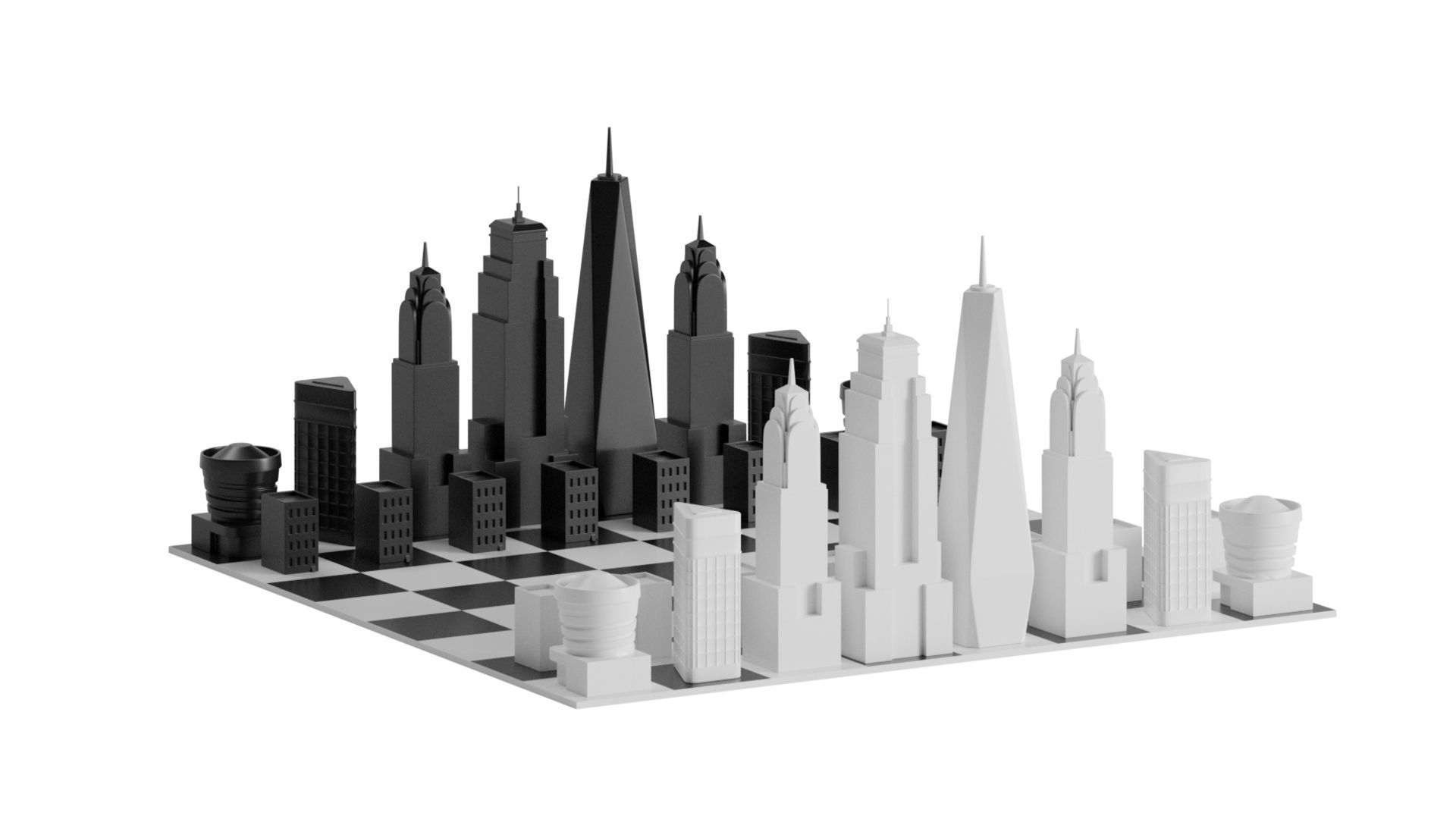 NYC Skyline Chess Set 3D model_3