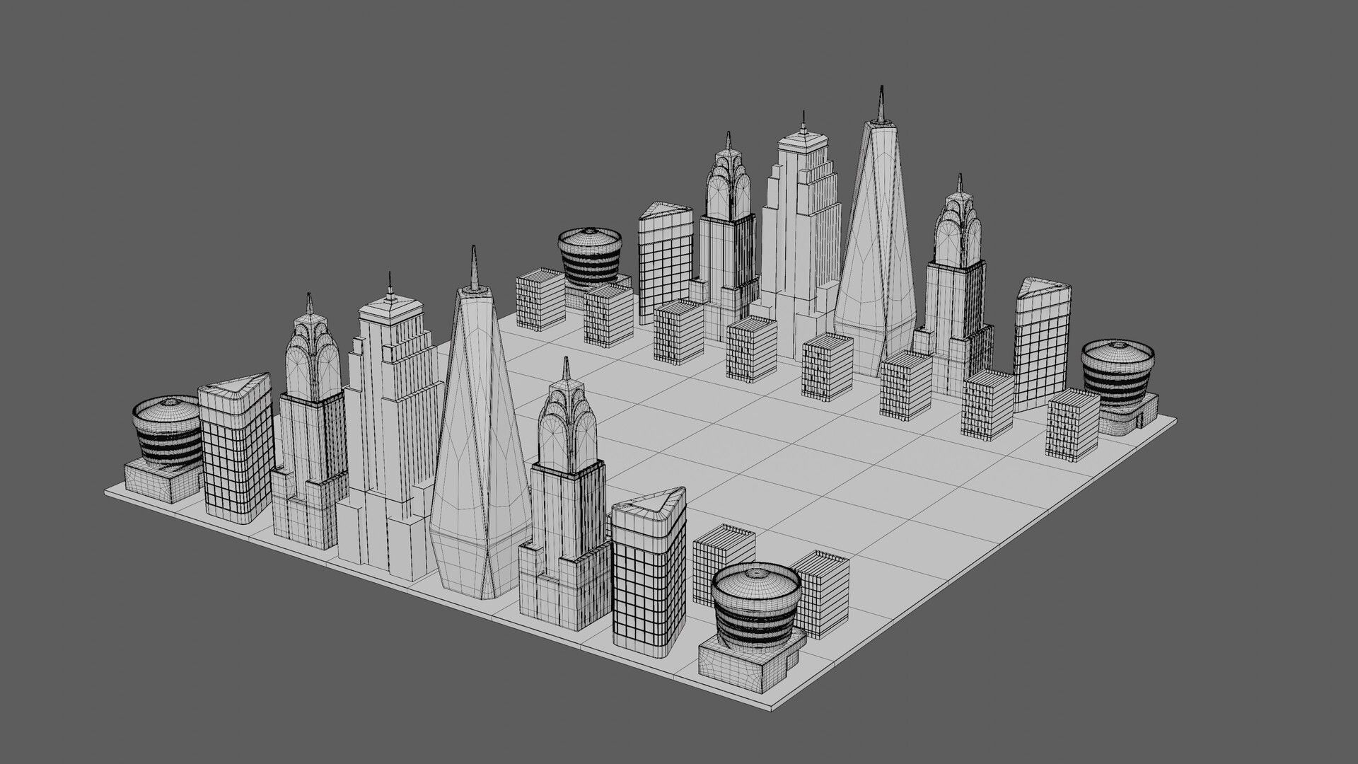 NYC Skyline Chess Set 3D model_6