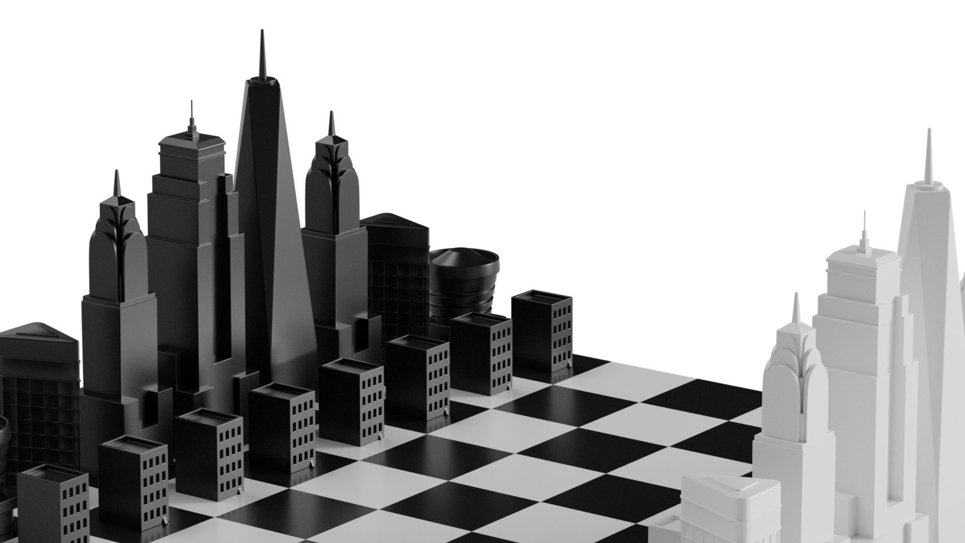NYC Skyline Chess Set 3D model_1