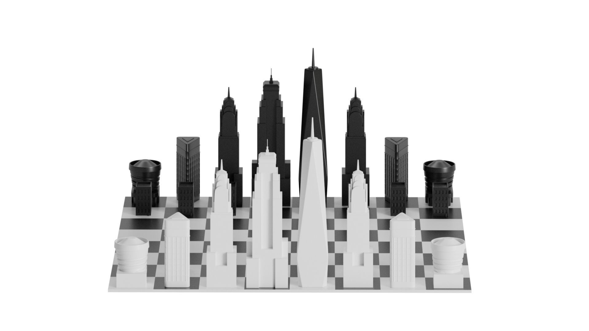 NYC Skyline Chess Set 3D model_2