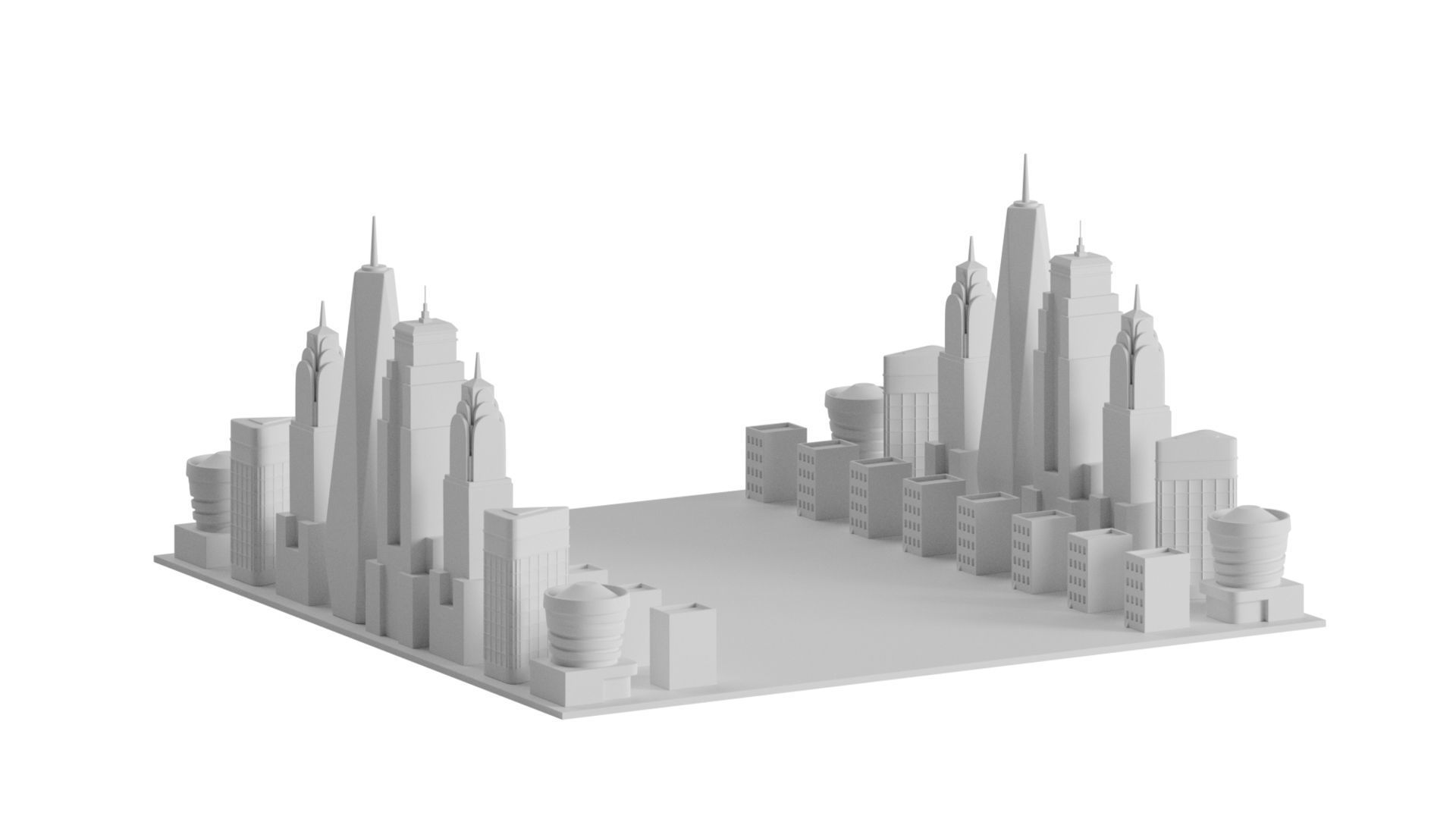 NYC Skyline Chess Set 3D model_4