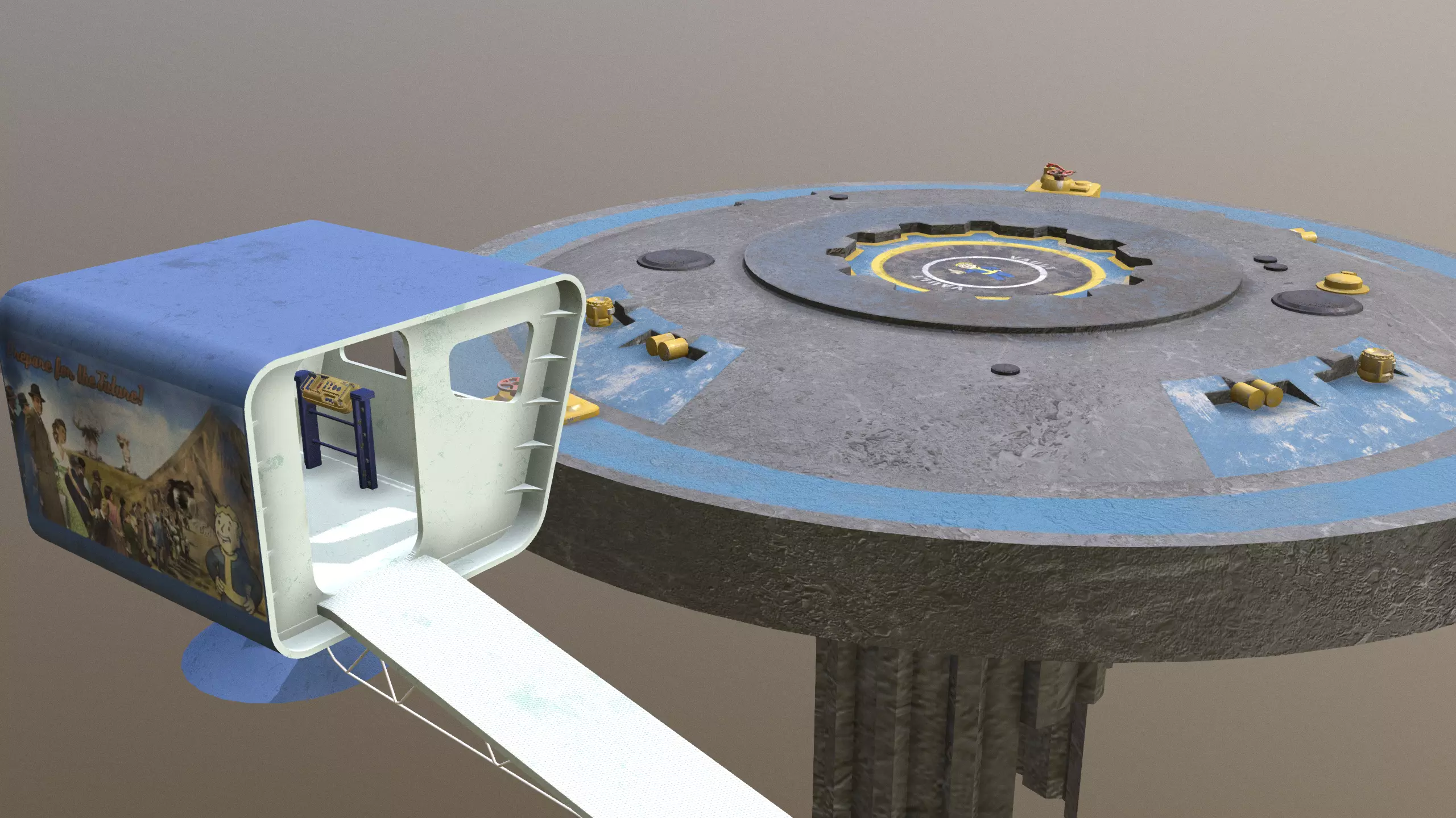 Vault doors with Vault-Tec remot station - clean 3D model_0