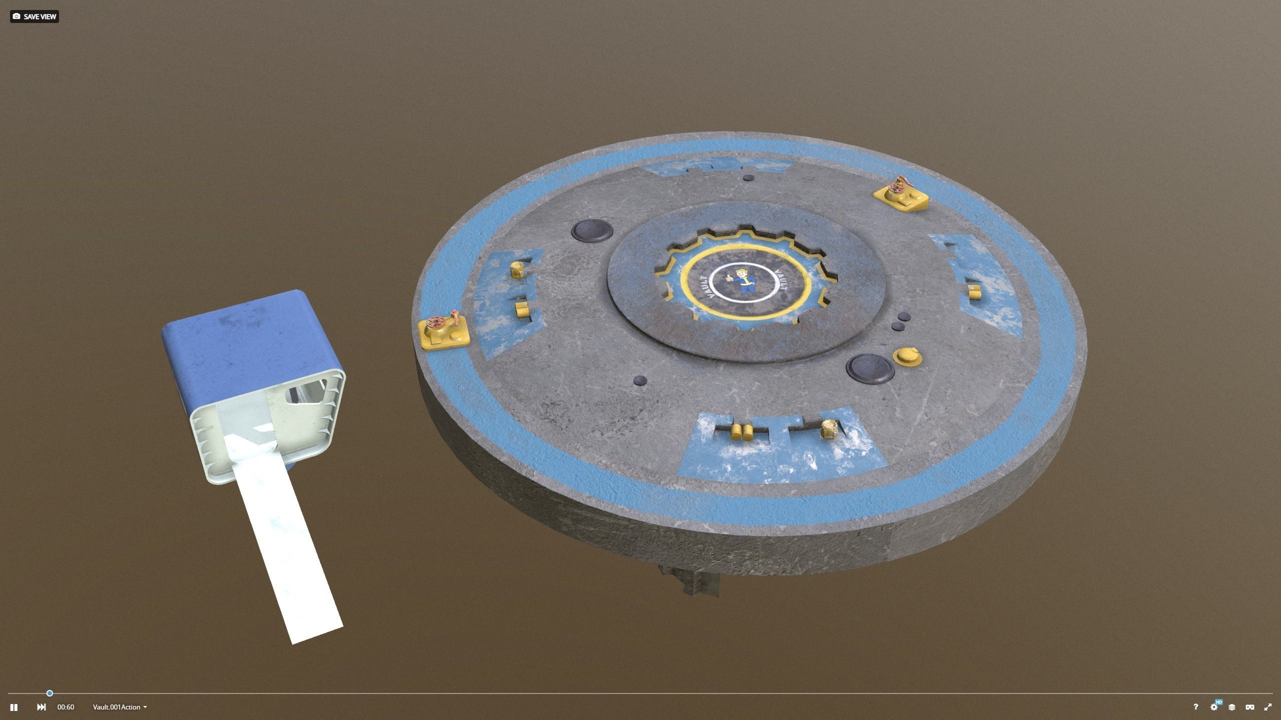 Vault doors with Vault-Tec remot station - clean 3D model_4