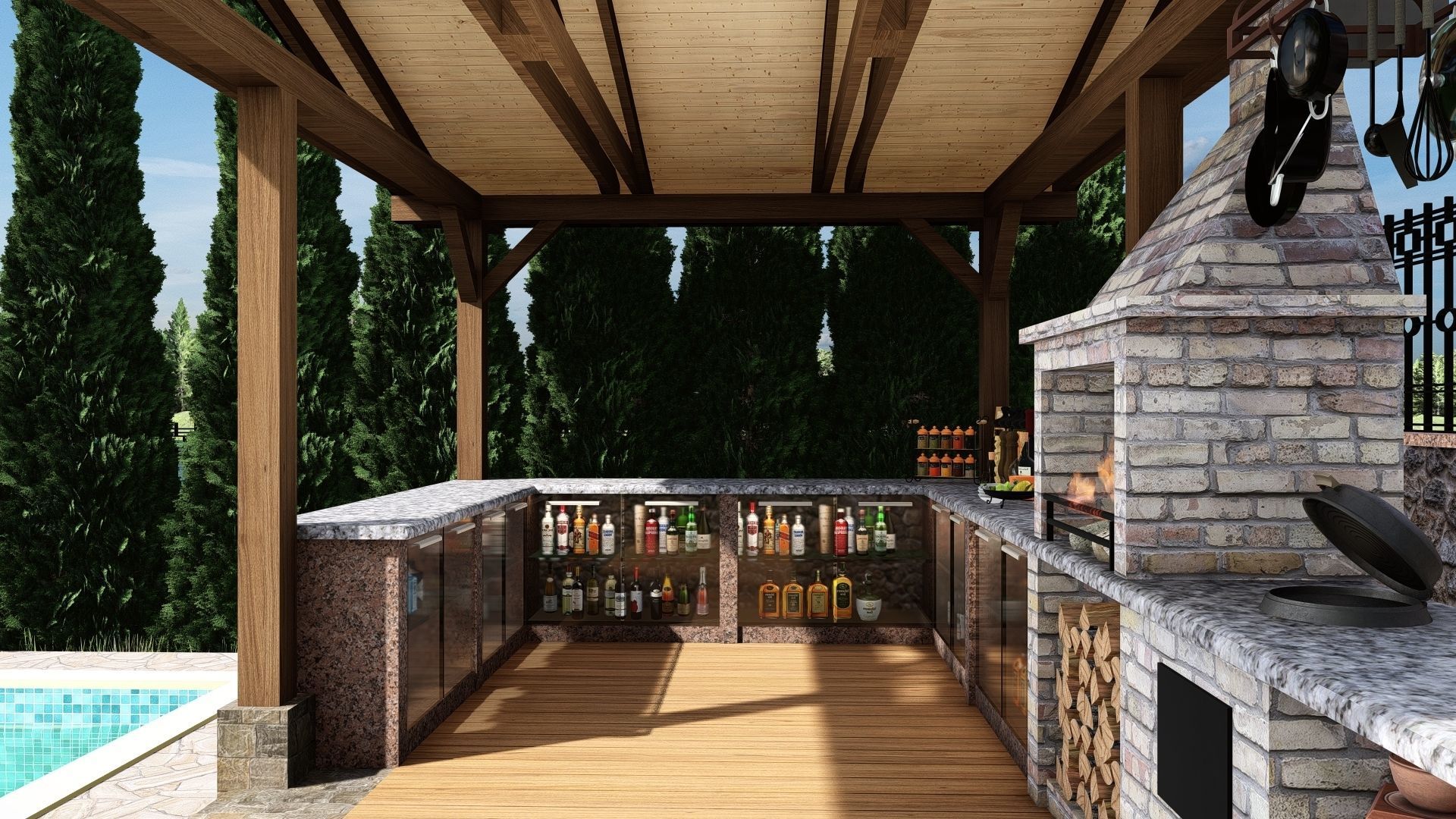 3D model of a gazebo with a bar 3D model_4