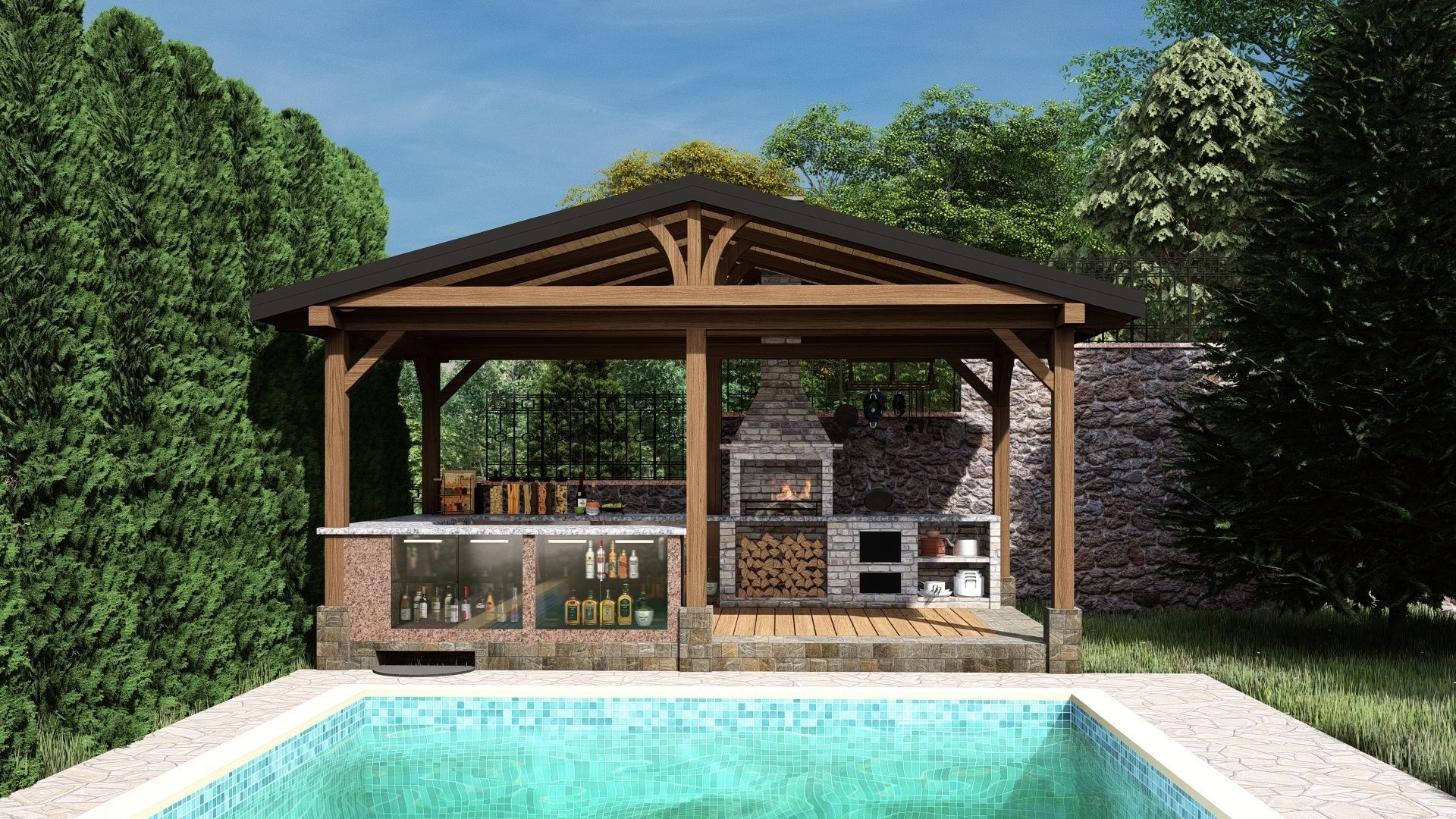 3D model of a gazebo with a bar 3D model_1