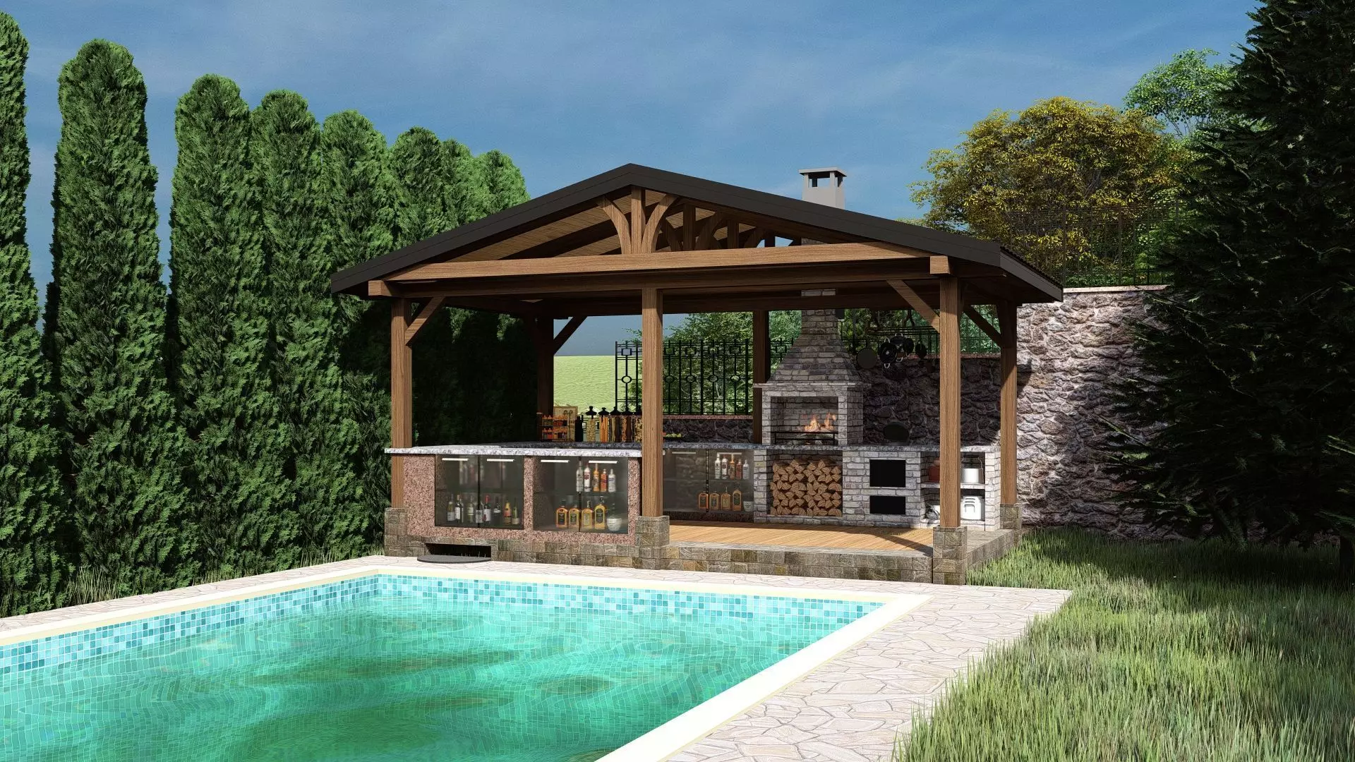 3D model of a gazebo with a bar 3D model_0