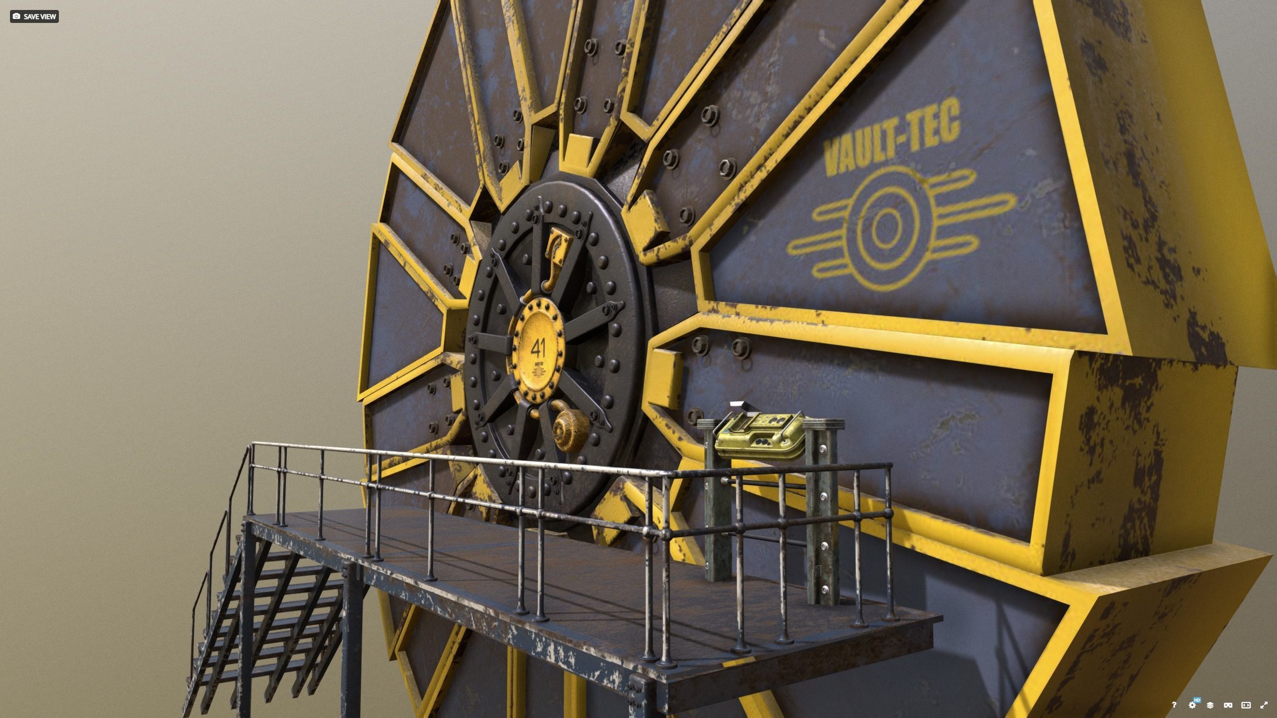 Vault 41 new typ Vault-Tec  gate with panel 3D model_16