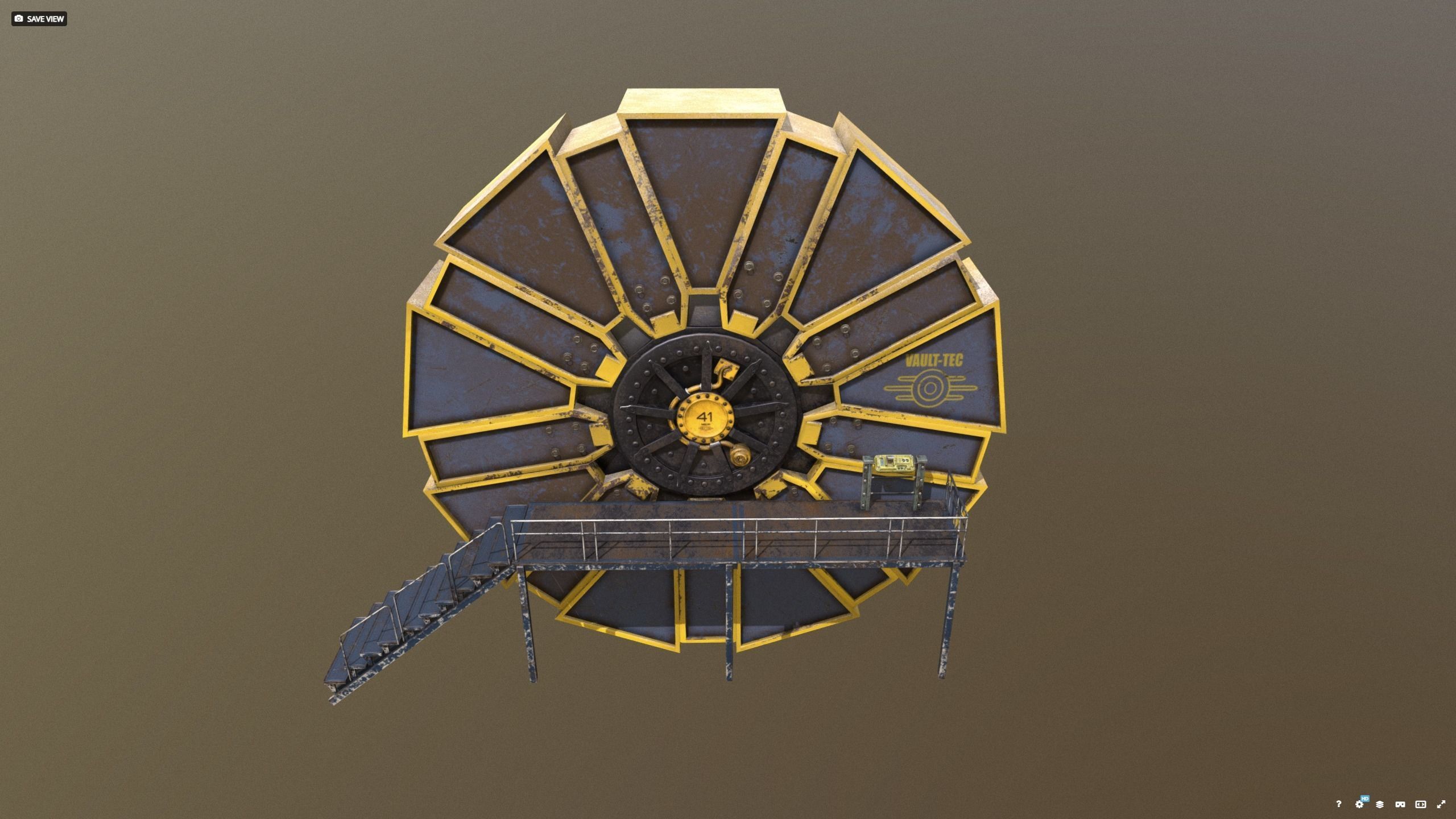 Vault 41 new typ Vault-Tec  gate with panel 3D model_11