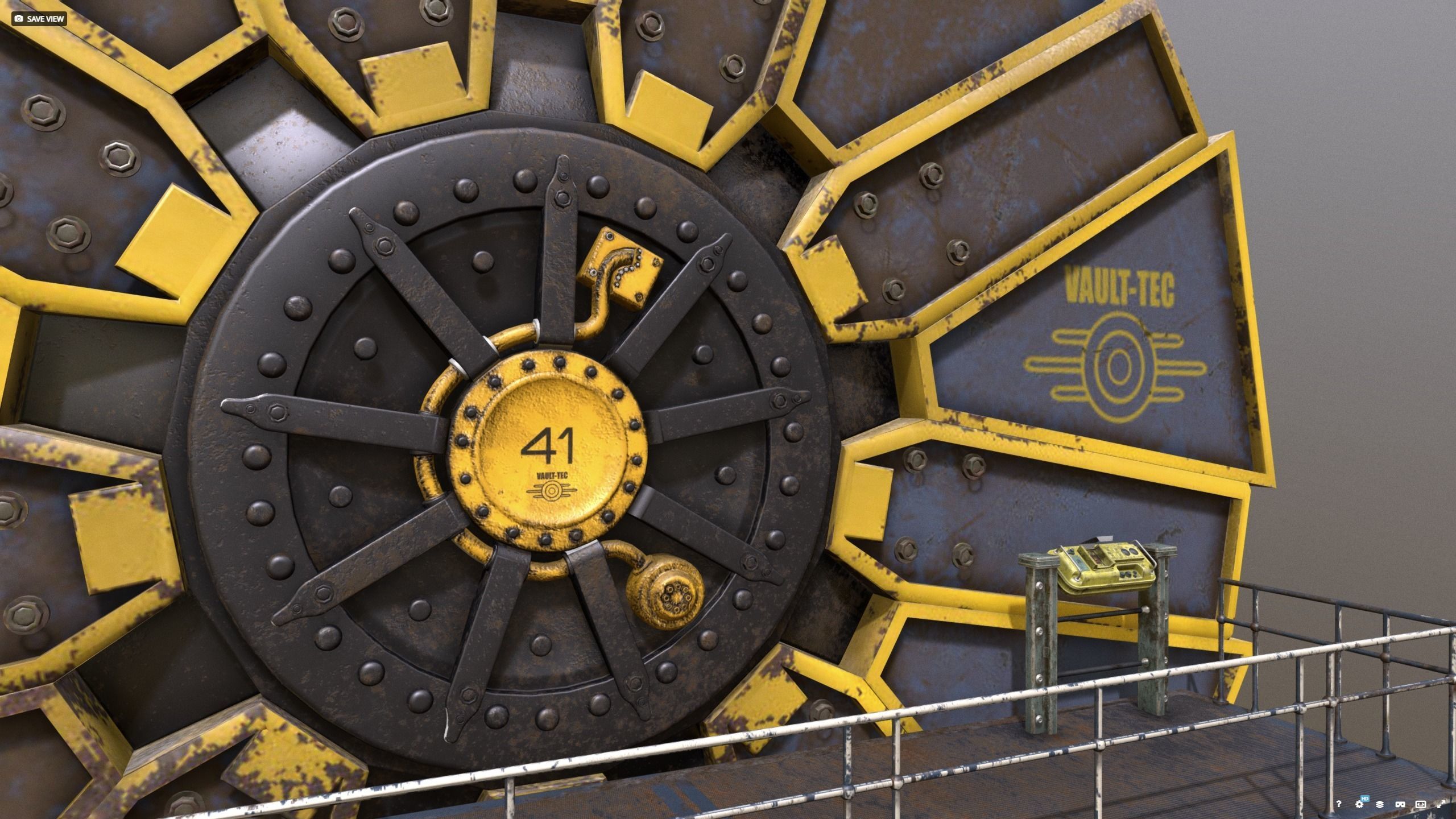 Vault 41 new typ Vault-Tec  gate with panel 3D model_4