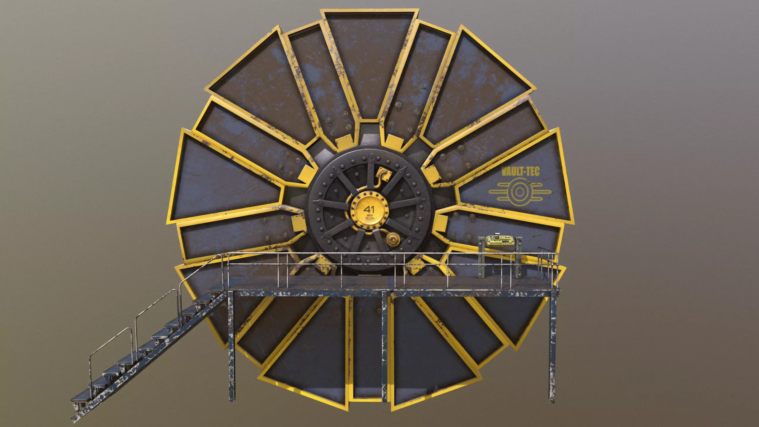 Vault 41 new typ Vault-Tec  gate with panel 3D model_0