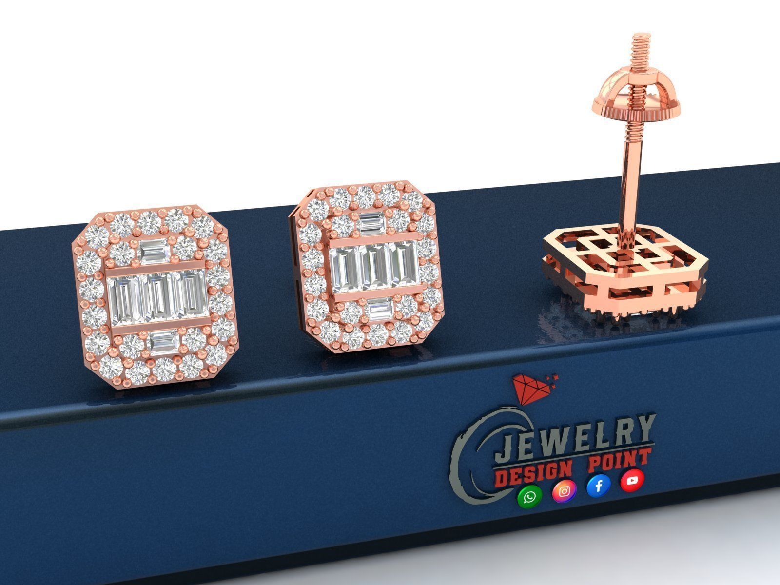 Custom Round Studs Cluster Diamond Studs Earring - Unisex 3D print model_2