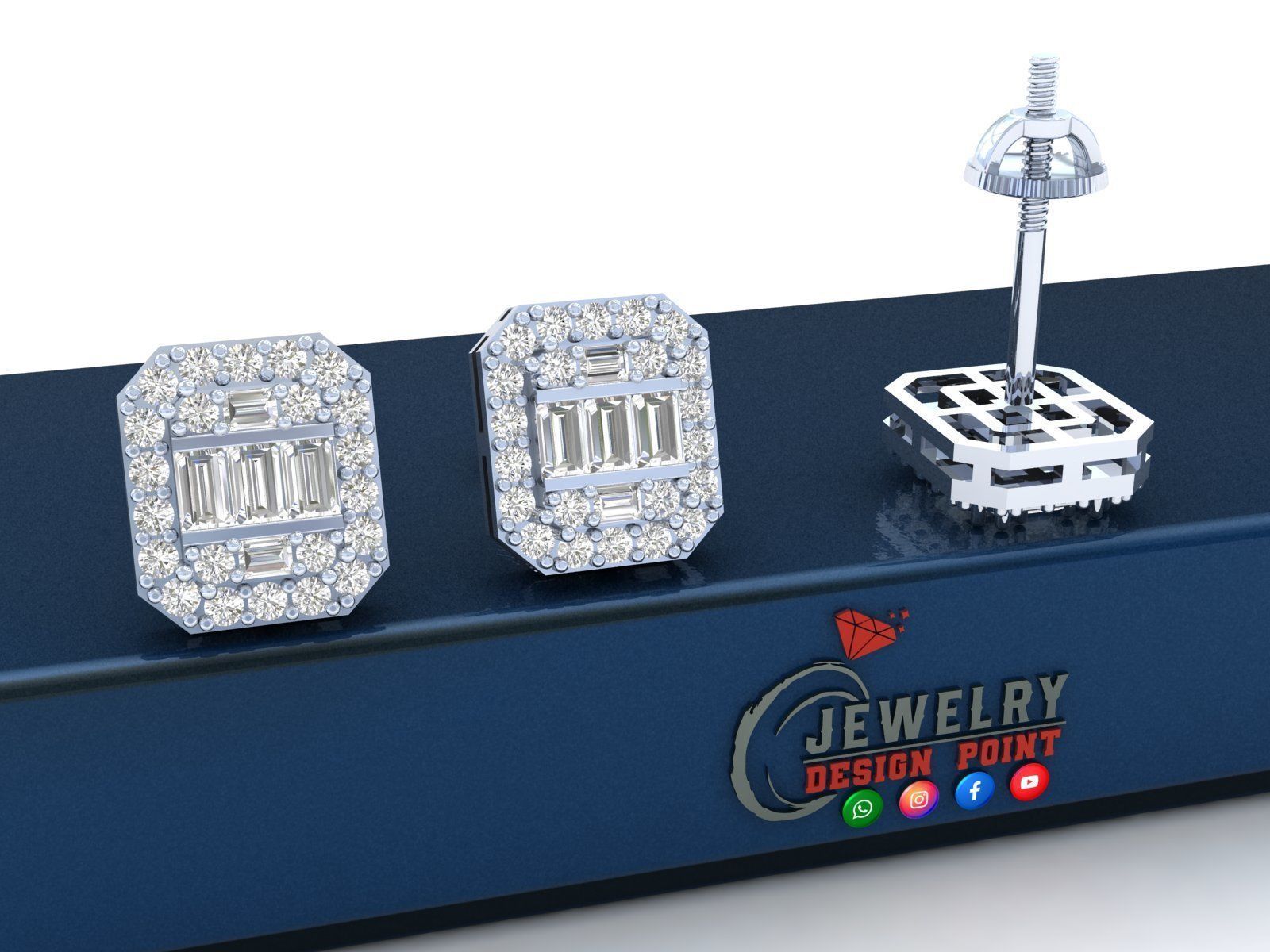 Custom Round Studs Cluster Diamond Studs Earring - Unisex 3D print model_3