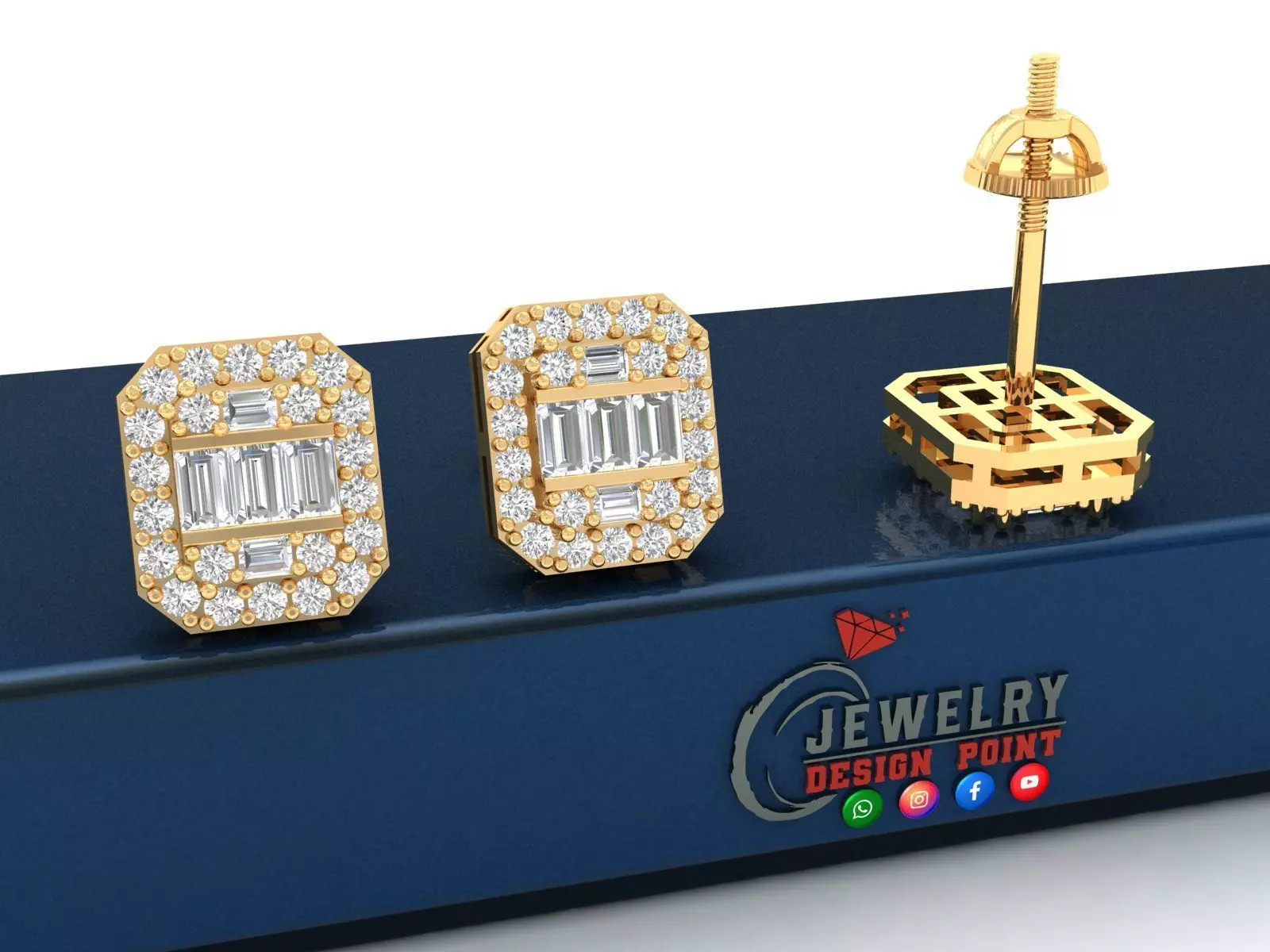 Custom Round Studs Cluster Diamond Studs Earring - Unisex 3D print model_0