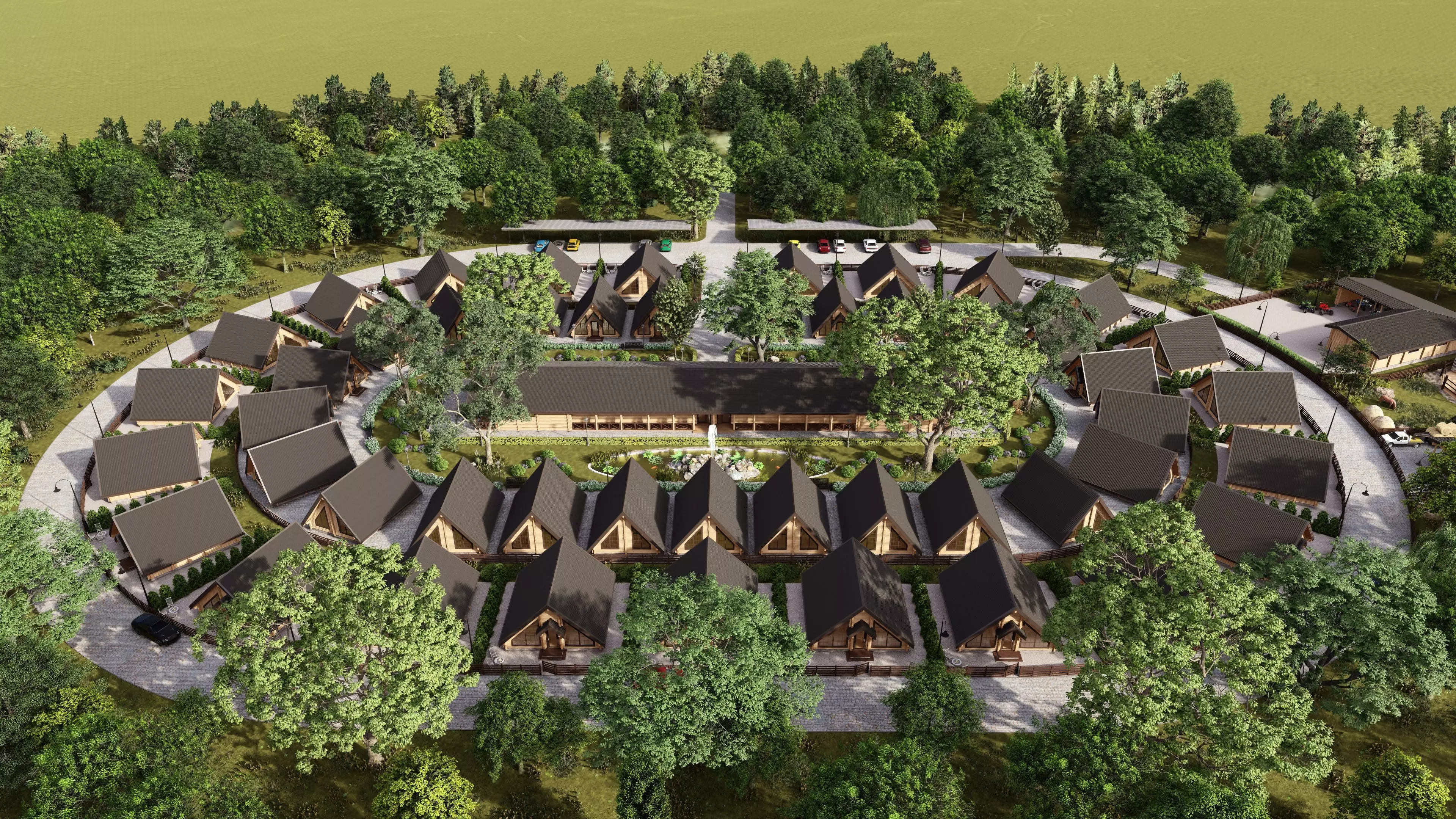 3D model of a small town of wooden houses 3D model