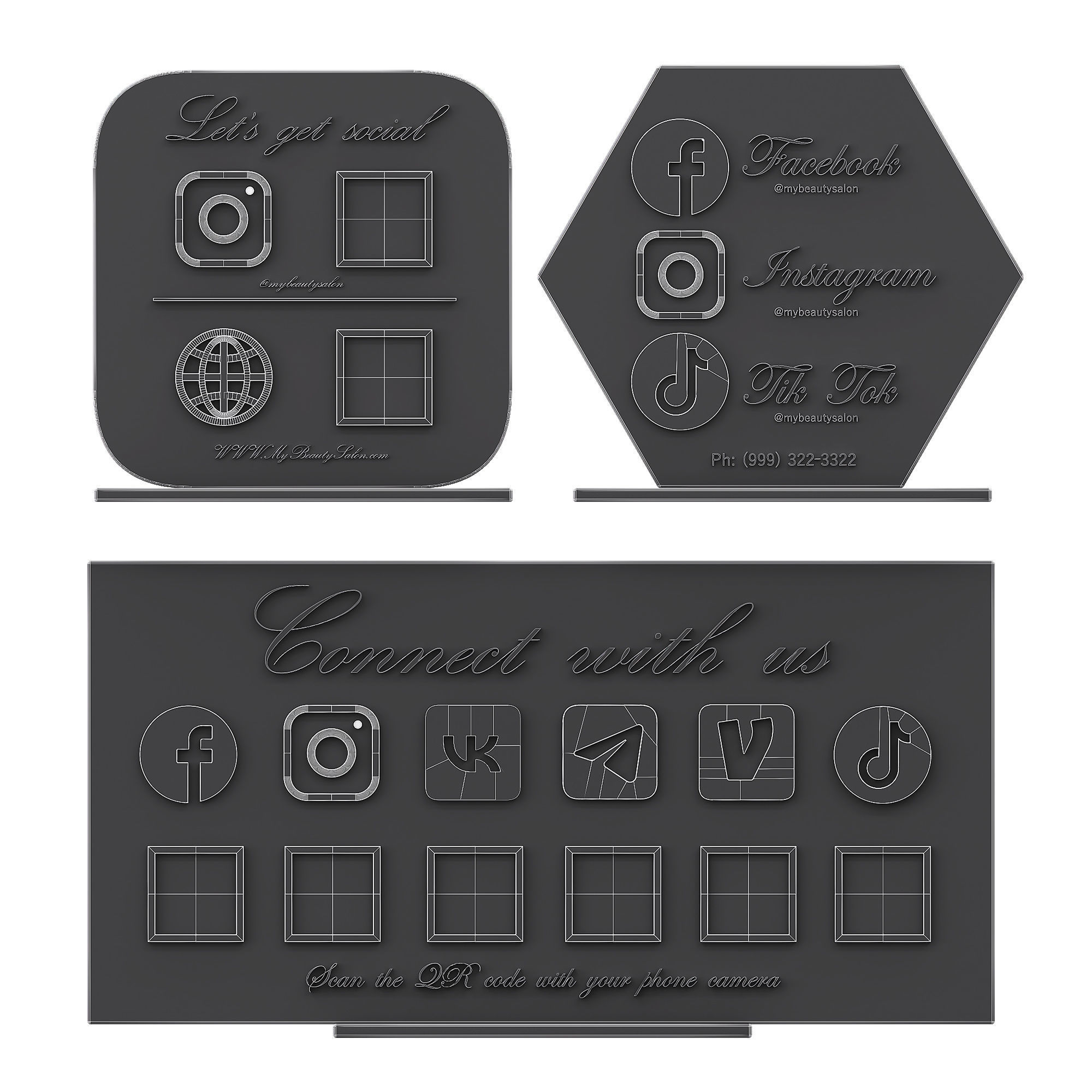 Social media Information stands 3D model_4