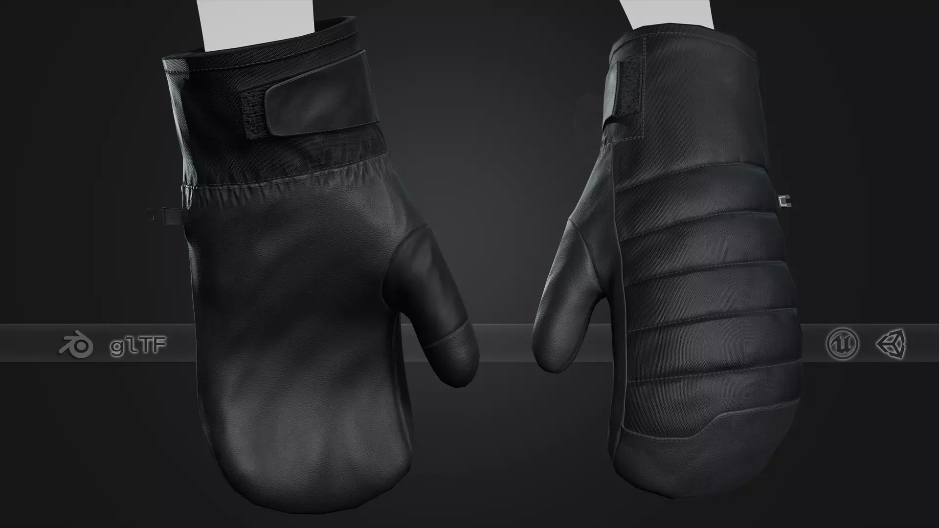 Full Black Snowboard Gloves Low-poly 3D model