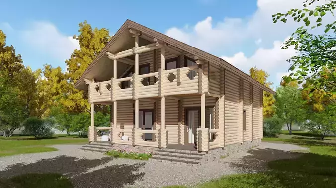 3D model of a wooden house