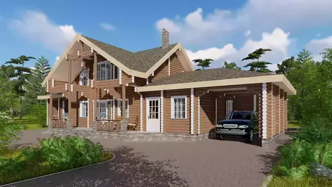 3D model of a wooden house