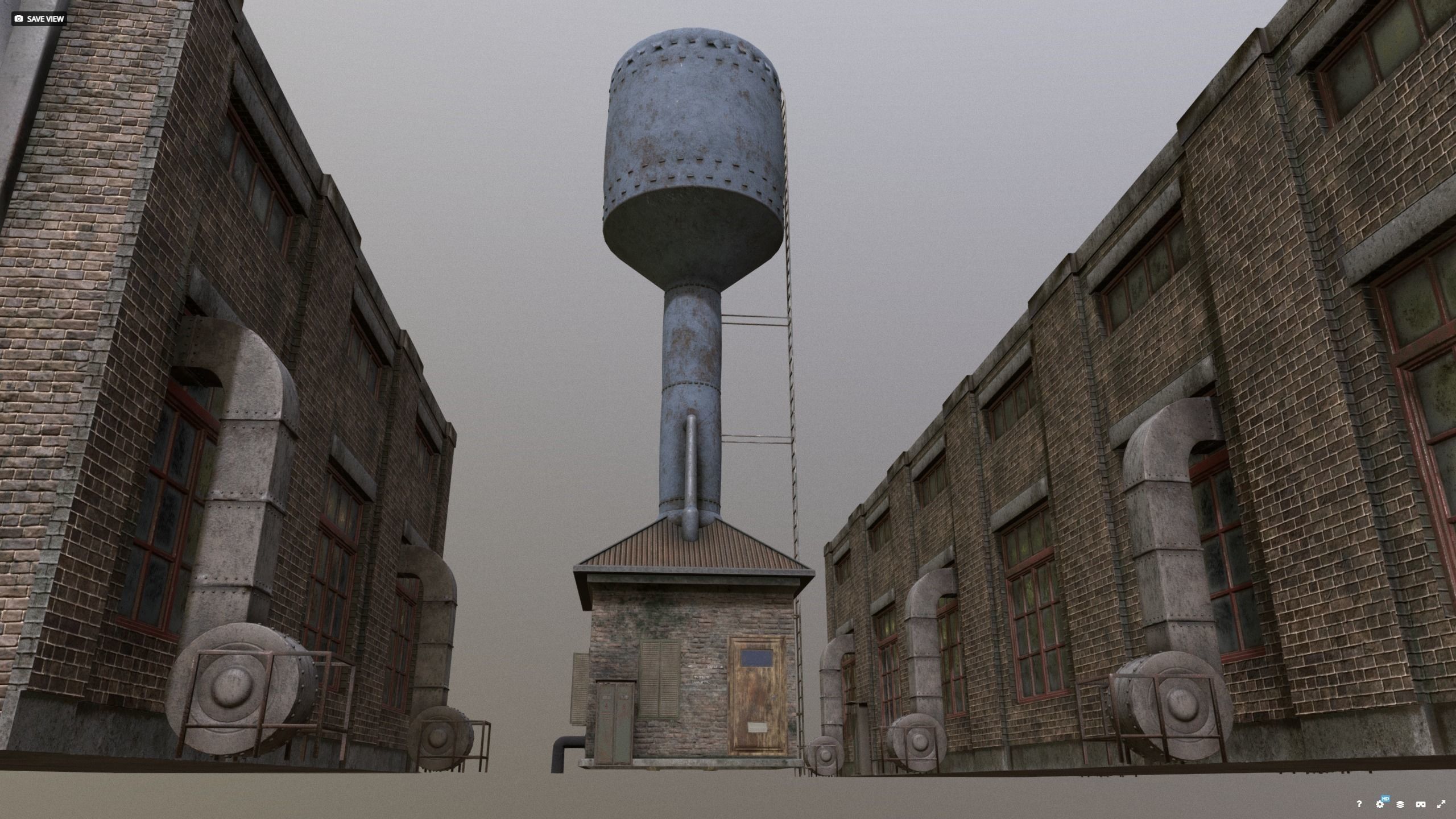 Warehouse with waterpumphouse pack 3D model_4