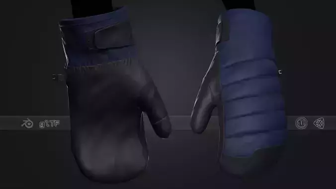 Blue And Black Snowboard Gloves  Low-poly 3D model