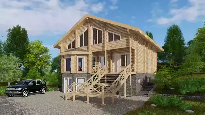 3D model of a wooden house