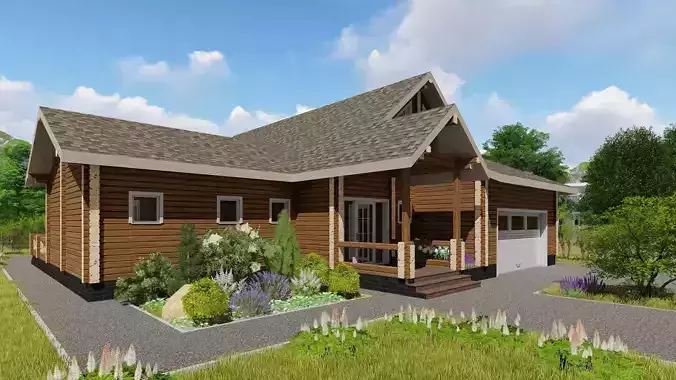 3D model of a wooden house