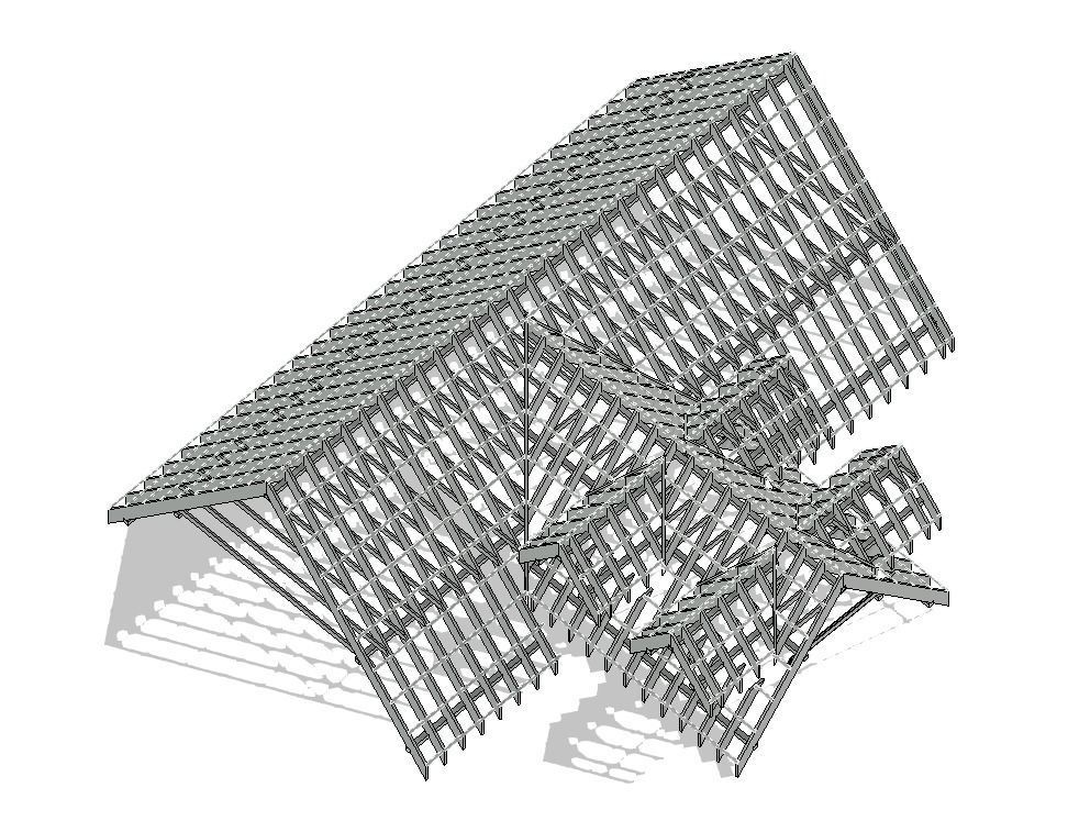 Revit Family Rafter Roof Parametric Timber Structure 3D model_3