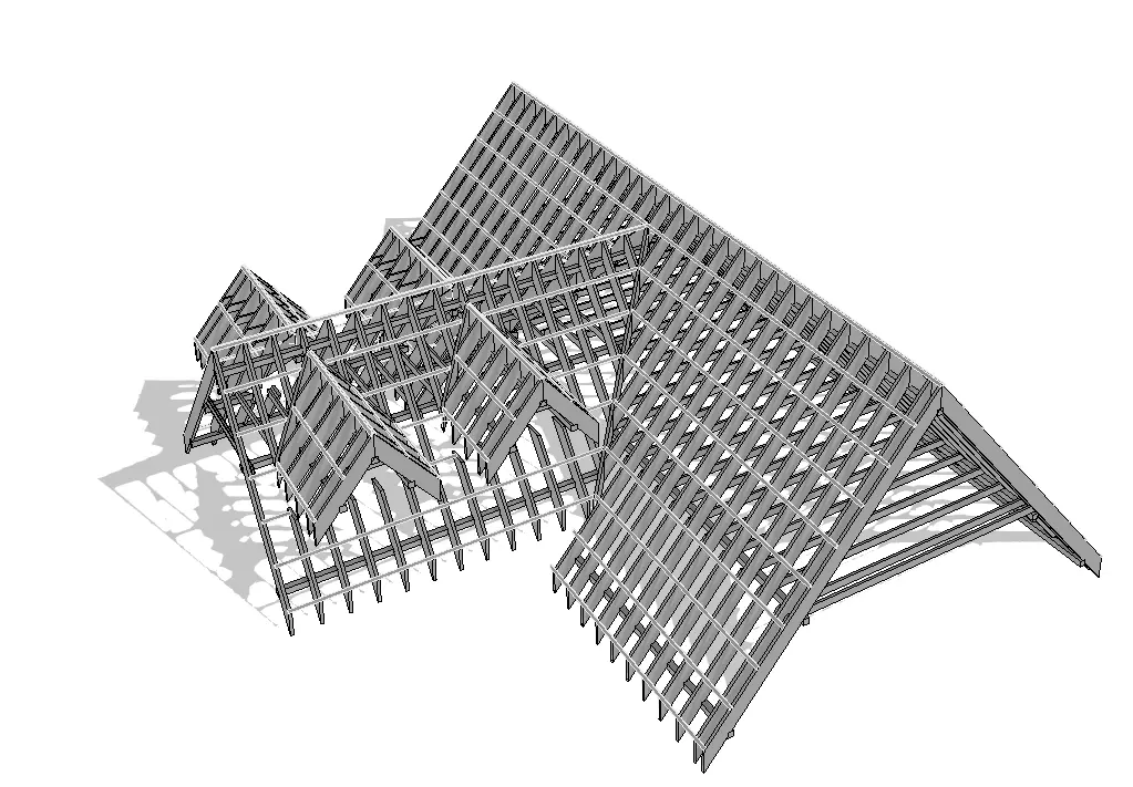Revit Family Rafter Roof Parametric Timber Structure 3D model_0