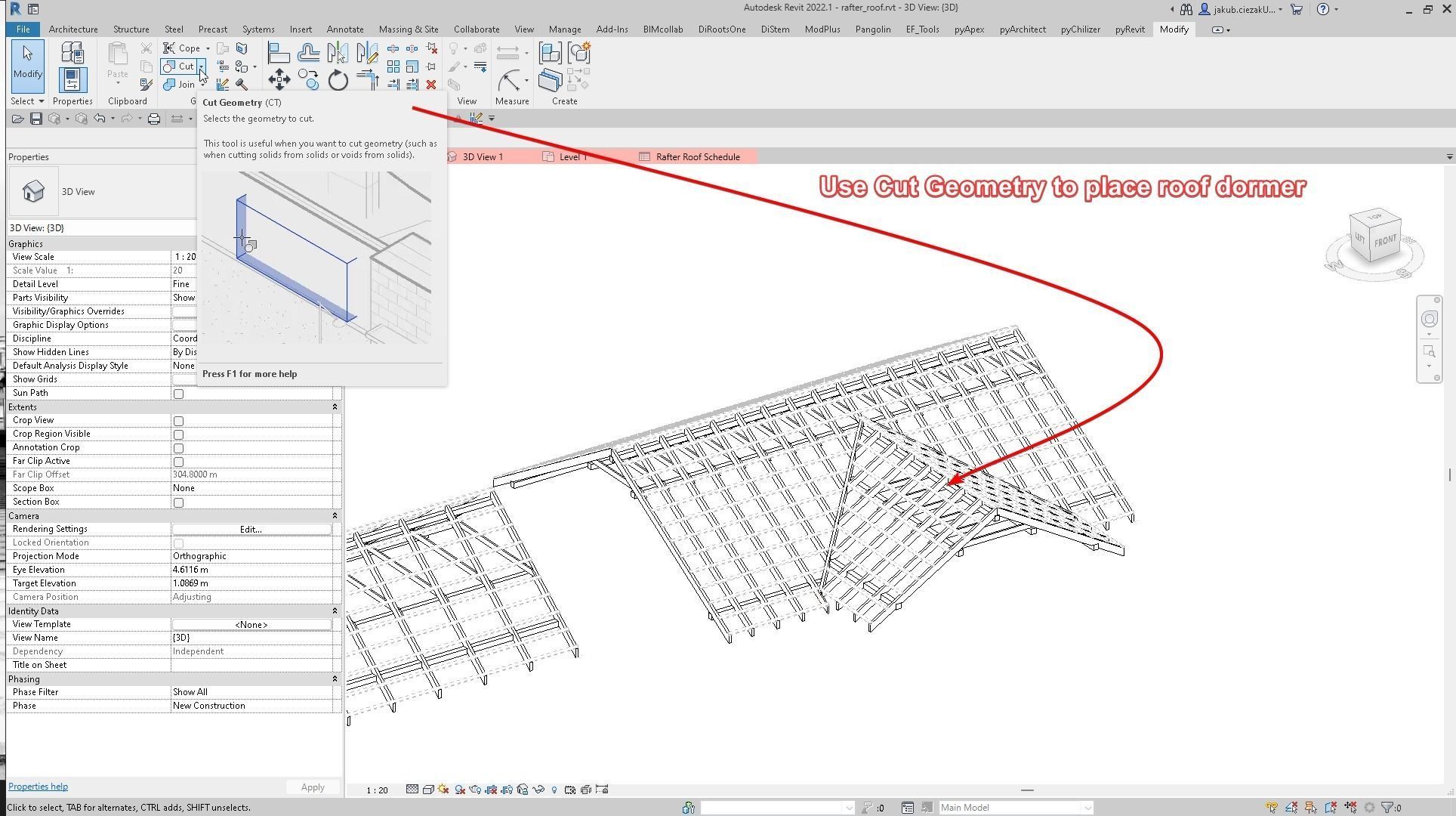 Revit Family Rafter Roof Parametric Timber Structure 3D model_6