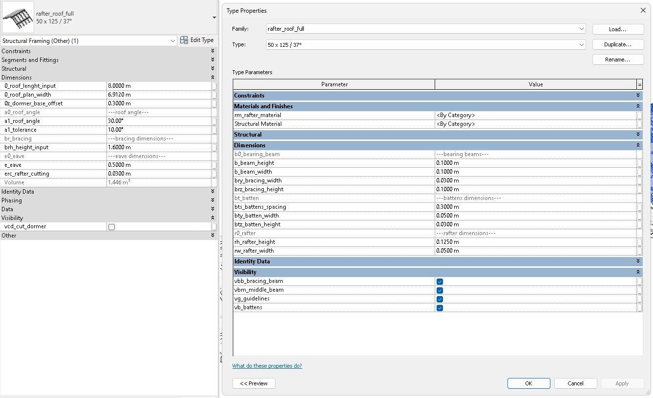 Revit Family Rafter Roof Parametric Timber Structure 3D model_9