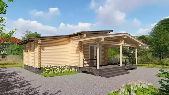 3D model of a wooden house