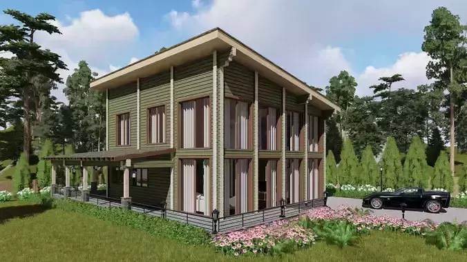 3D model of a wooden house
