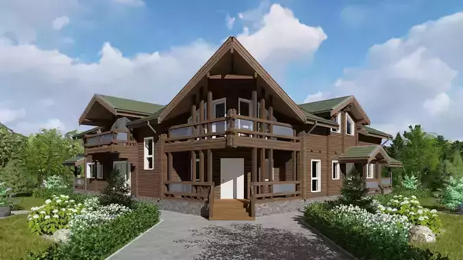 3D model of a wooden house